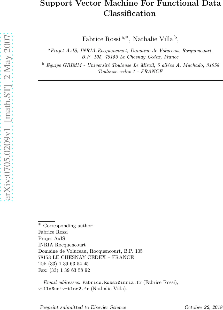 Support vector machine for functional data classification