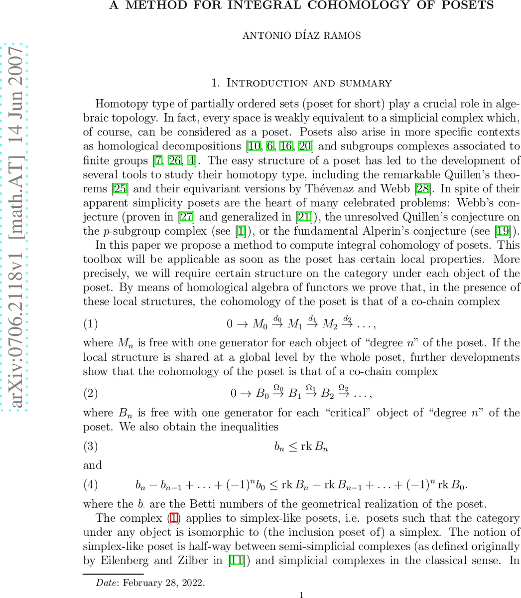 A method for integral cohomology of posets