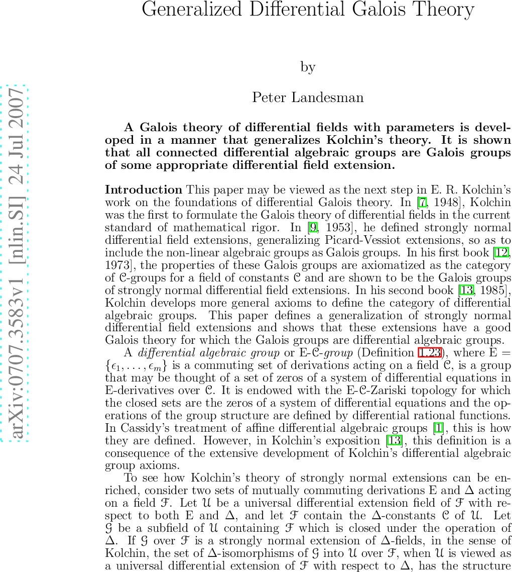 Generalized Differential Galois Theory