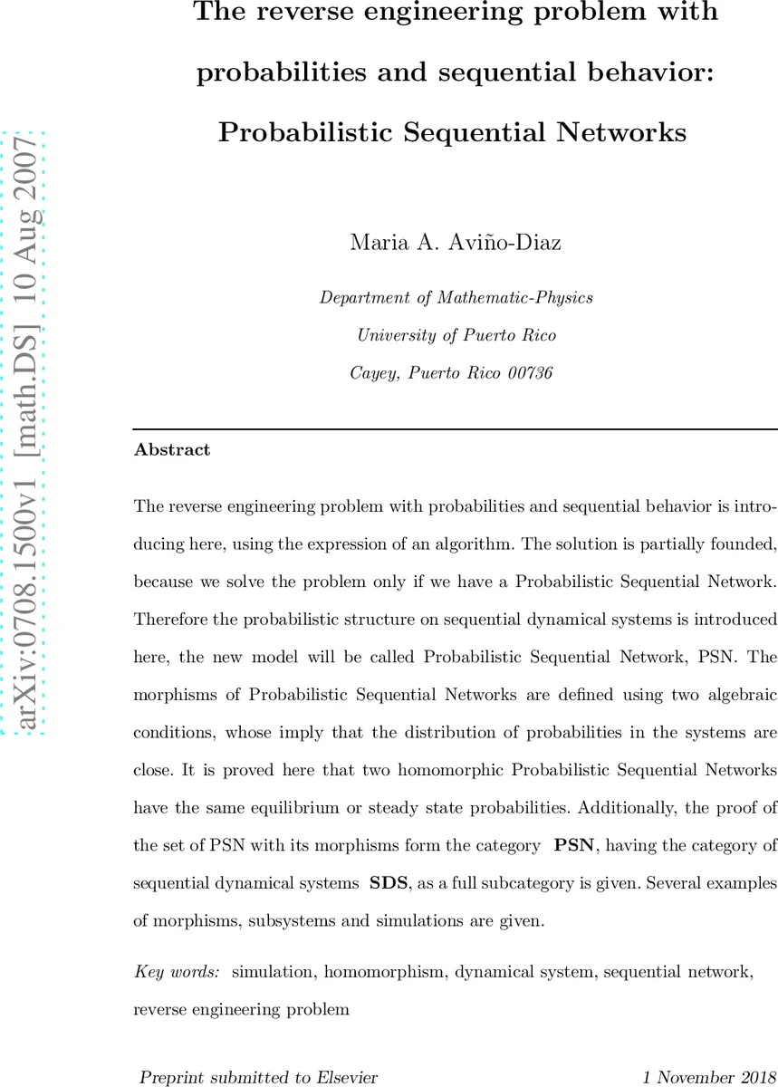 The reverse engineering problem with probabilities and sequential   behavior: Probabilistic Sequential Networks
