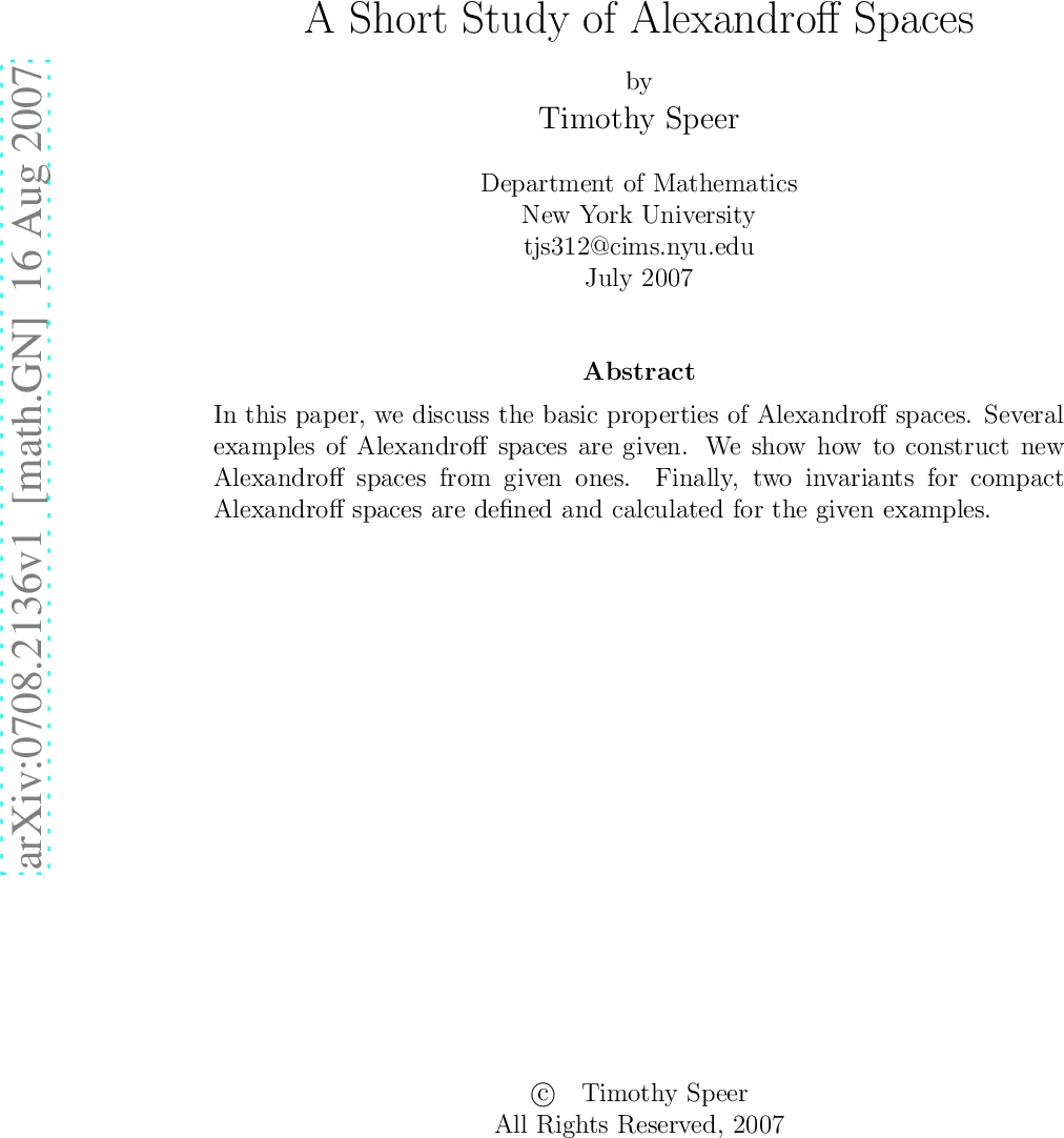 A Short Study of Alexandroff Spaces