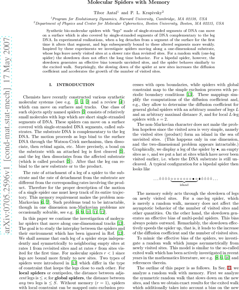 Molecular Spiders with Memory