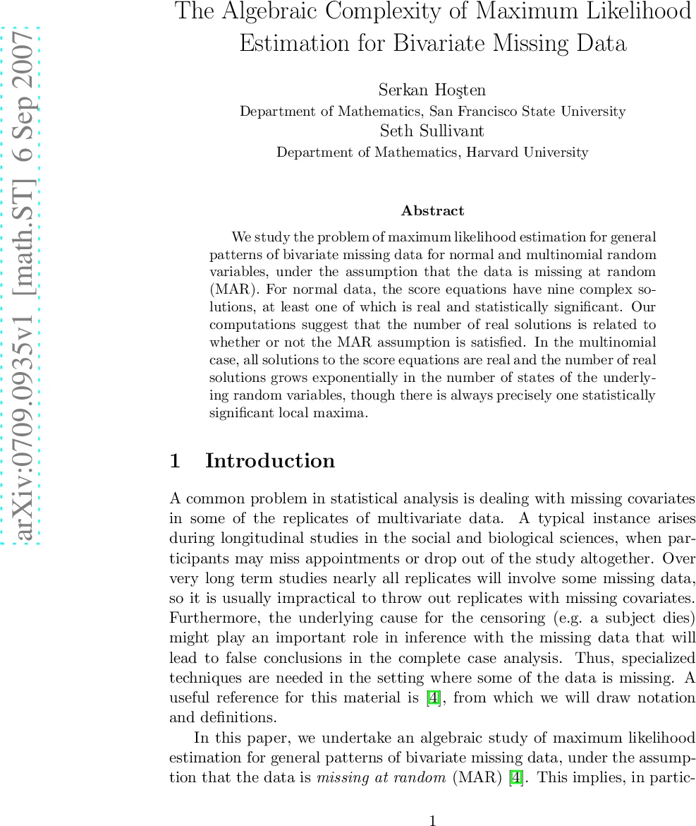 The Algebraic Complexity of Maximum Likelihood Estimation for Bivariate   Missing Data