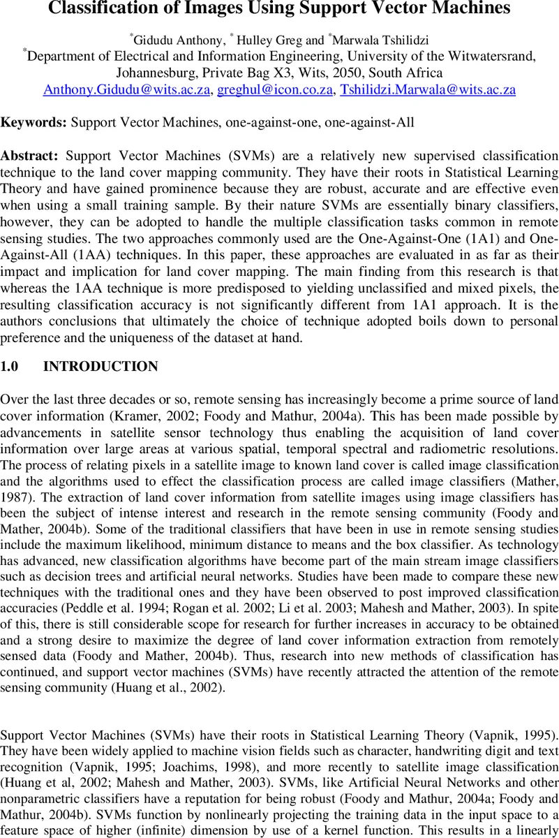 Classification of Images Using Support Vector Machines