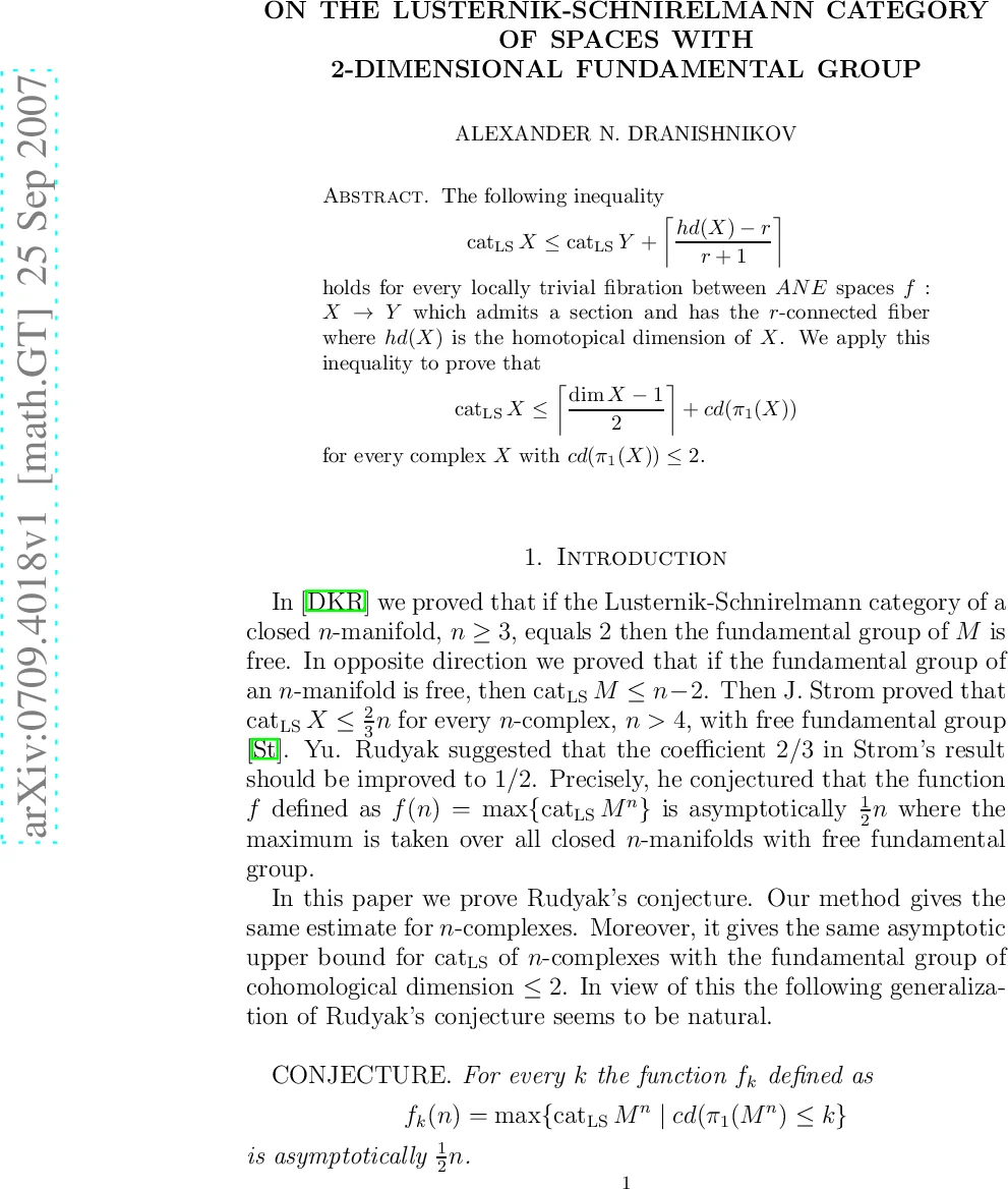On the Lusternik-Schnirelmann category of spaces with 2-dimensional   fundamental group
