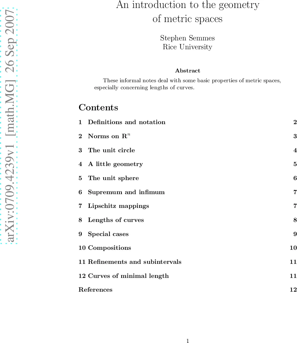 An introduction to the geometry of metric spaces