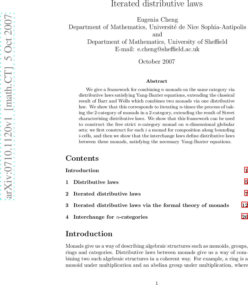 Iterated distributive laws