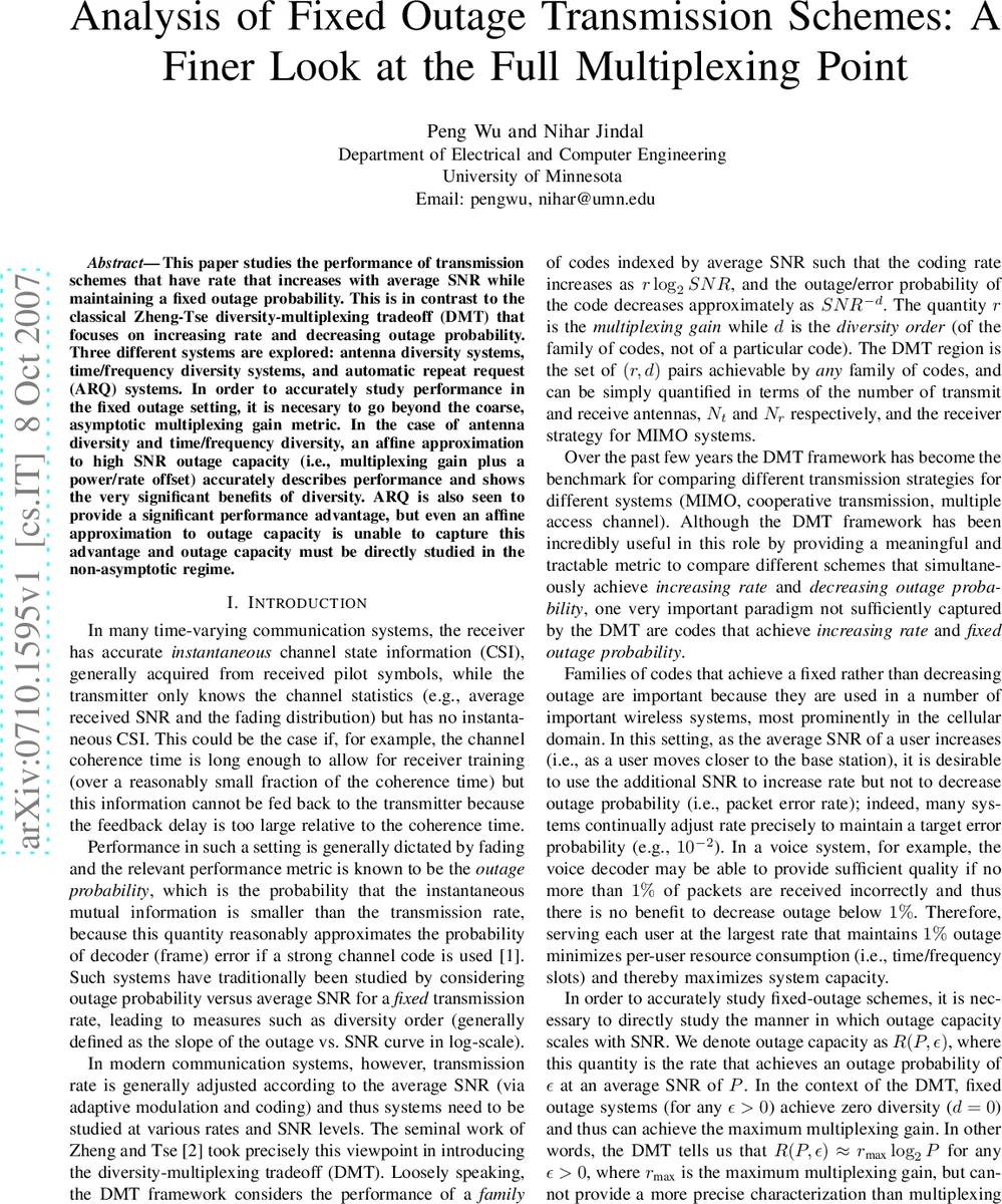 Analysis of Fixed Outage Transmission Schemes: A Finer Look at the Full   Multiplexing Point