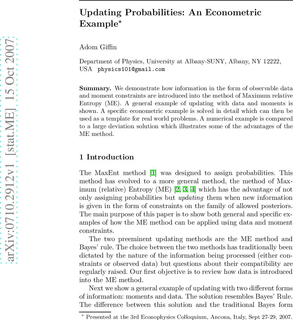 Updating Probabilities: An Econometric Example