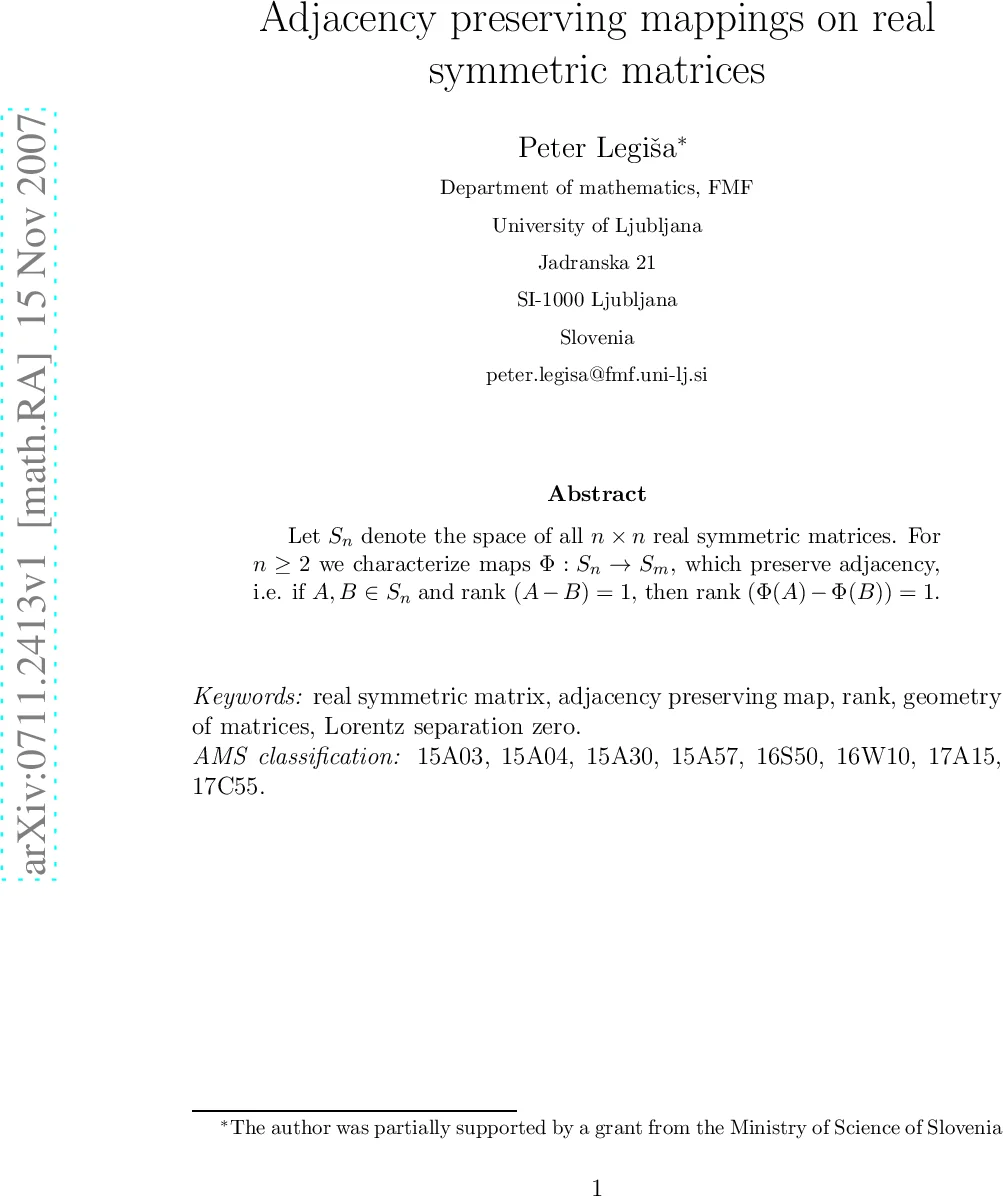Adjacency preserving mappings on real symmetric matrices