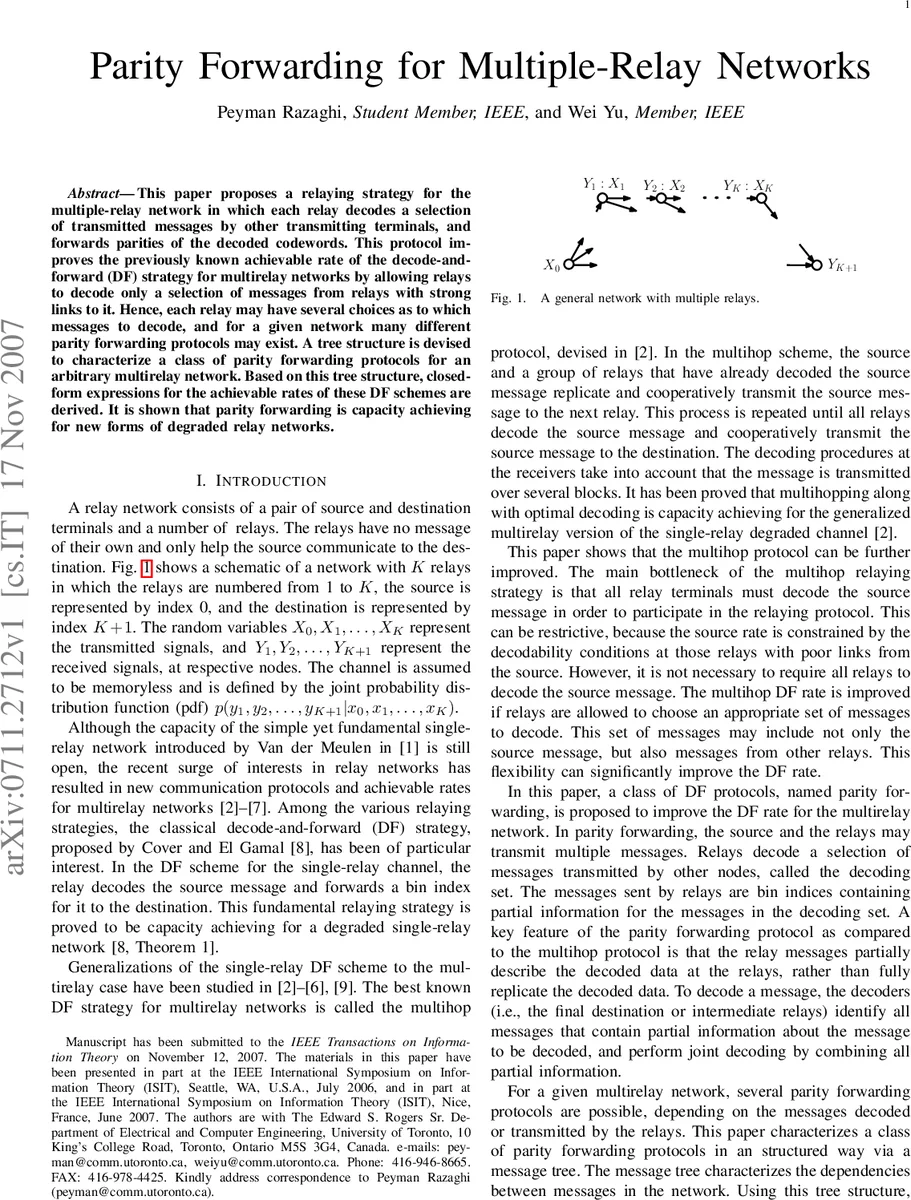 Parity Forwarding for Multiple-Relay Networks