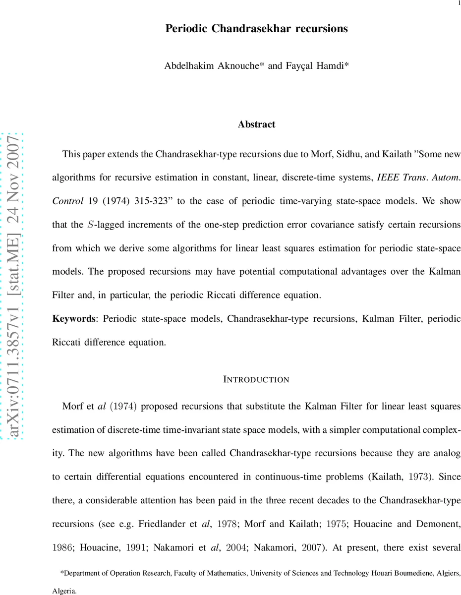 Periodic Chandrasekhar recursions