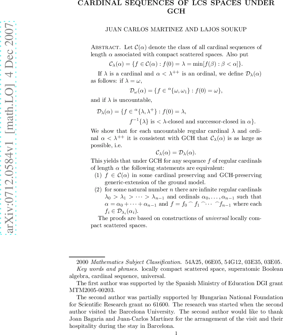 Cardinal sequences of LCS spaces under GCH