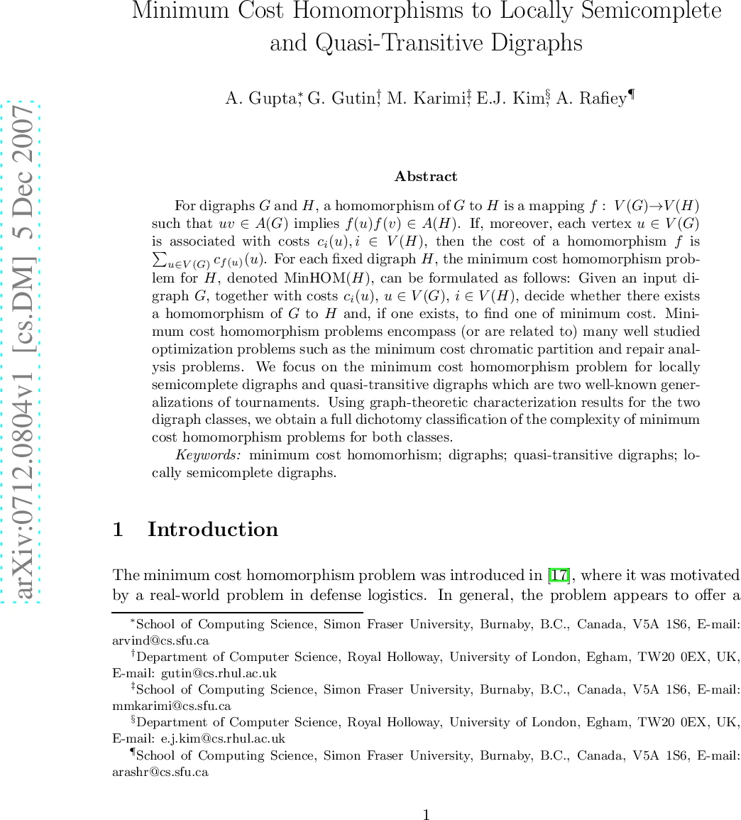 Minimum Cost Homomorphisms to Locally Semicomplete and Quasi-Transitive   Digraphs