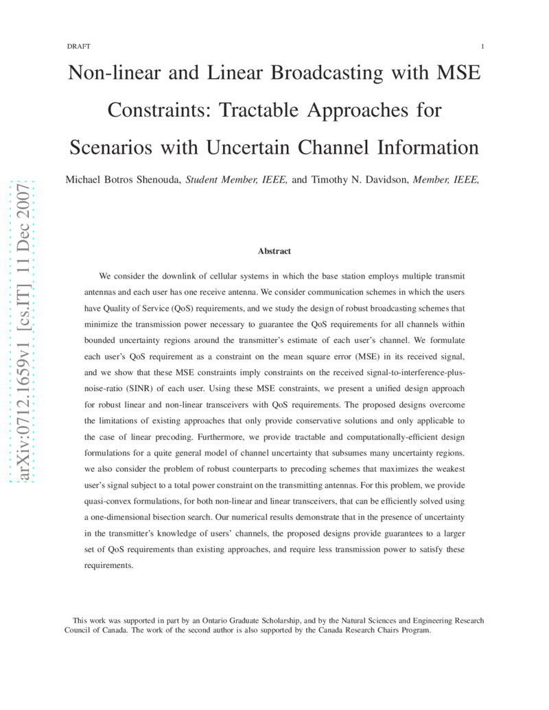 Non-linear and Linear Broadcasting with QoS Requirements: Tractable   Approaches for Bounded Channel Uncertainties