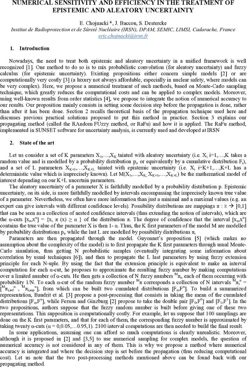 Numerical Sensitivity and Efficiency in the Treatment of Epistemic and   Aleatory Uncertainty