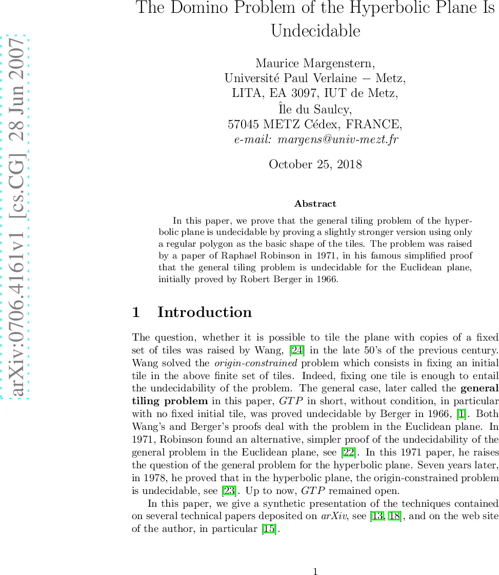 The Domino Problem of the Hyperbolic Plane Is Undecidable