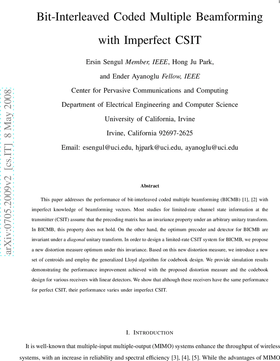 Bit-Interleaved Coded Multiple Beamforming with Imperfect CSIT