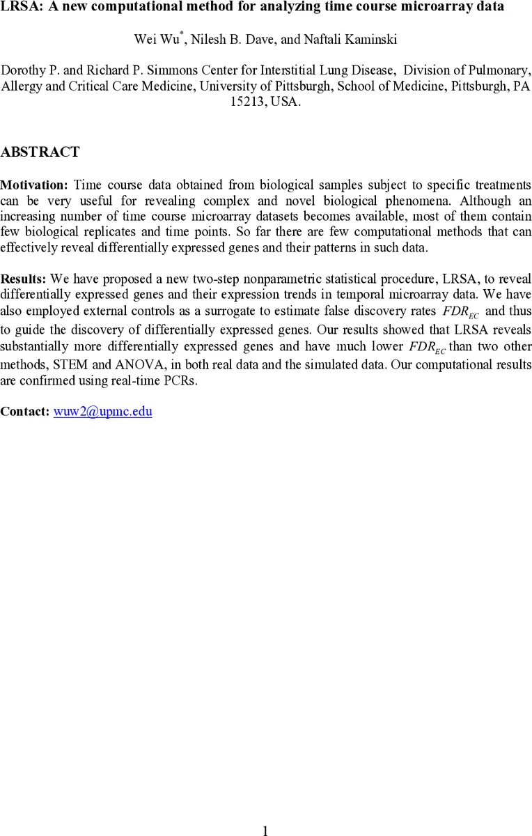 LRSA: A new computational method for analyzing time course microarray   data