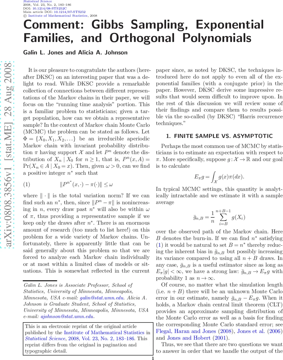 Comment: Gibbs Sampling, Exponential Families, and Orthogonal   Polynomials