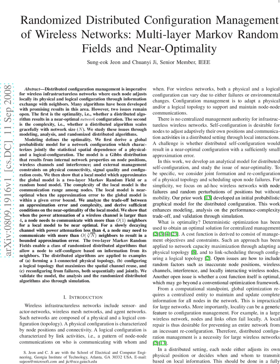 Randomized Distributed Configuration Management of Wireless Networks:   Multi-layer Markov Random Fields and Near-Optimality