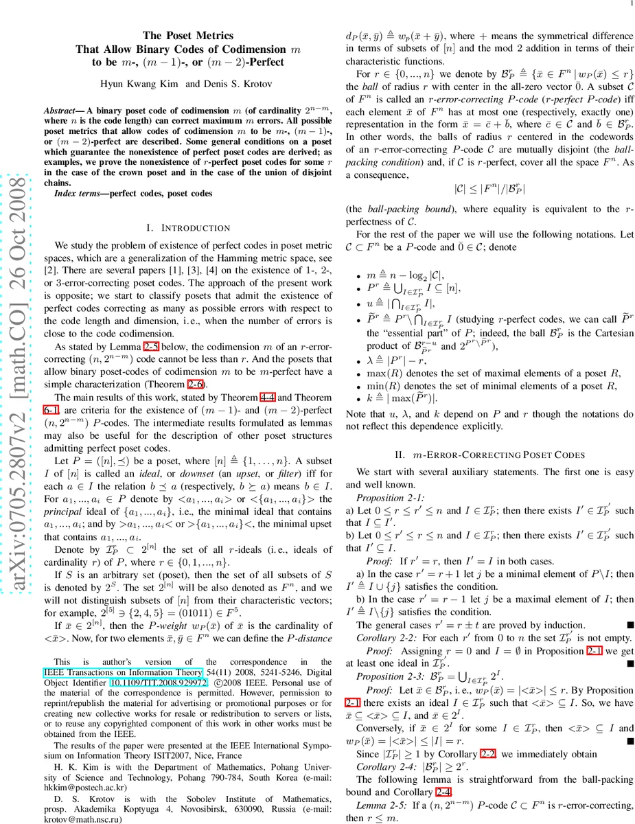 The poset metrics that allow binary codes of codimension m to be m-,   (m-1)-, or (m-2)-perfect