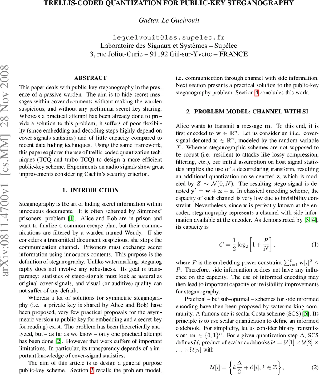 Trellis-coded quantization for public-key steganography
