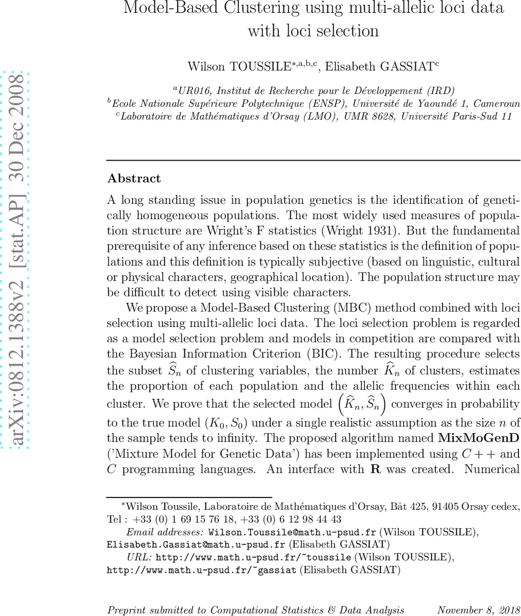 Model-Based Clustering using multi-allelic loci data with loci selection