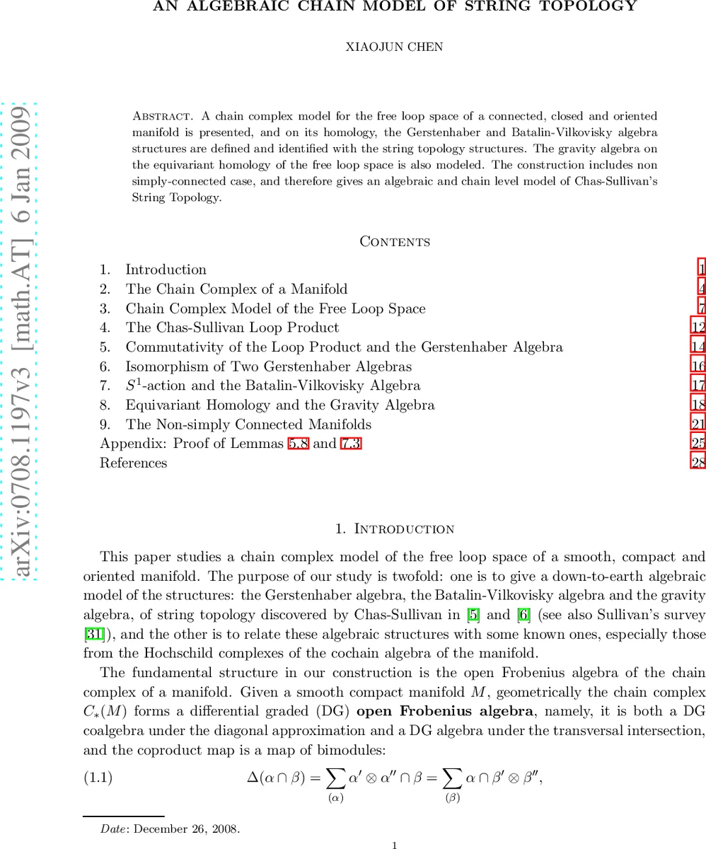 An Algebraic Chain Model of String Topology