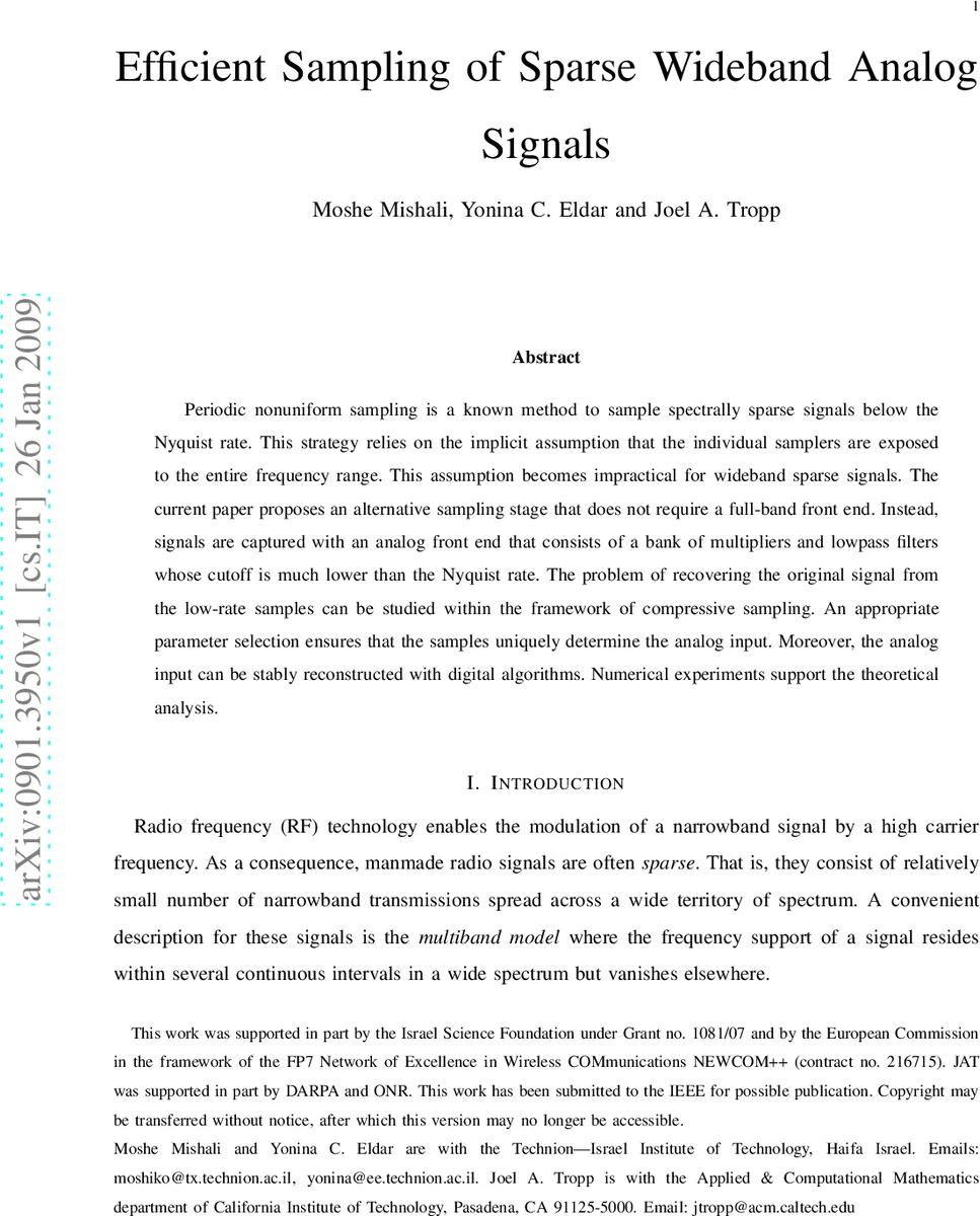 Efficient Sampling of Sparse Wideband Analog Signals