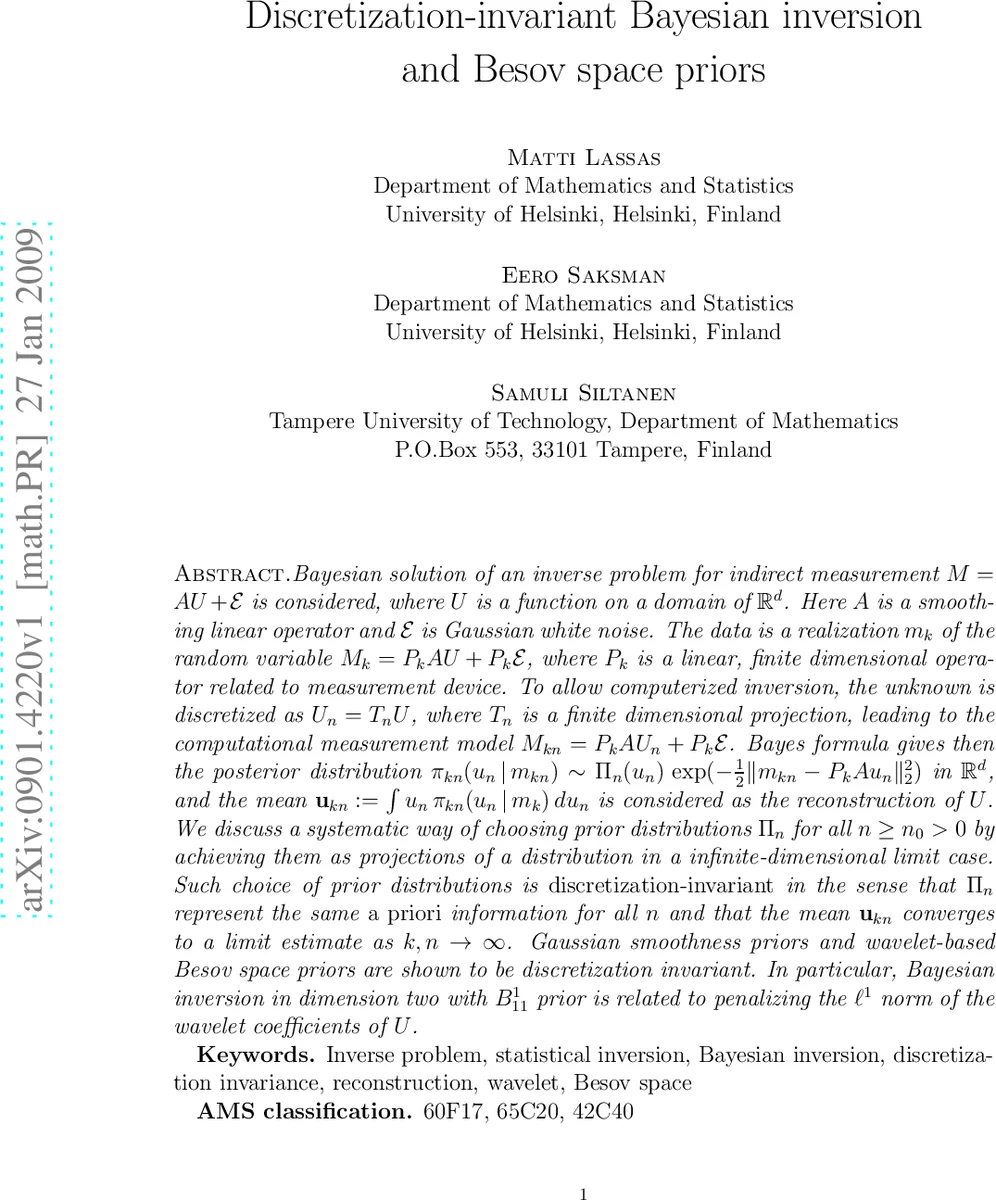 Discretization-invariant Bayesian inversion and Besov space priors