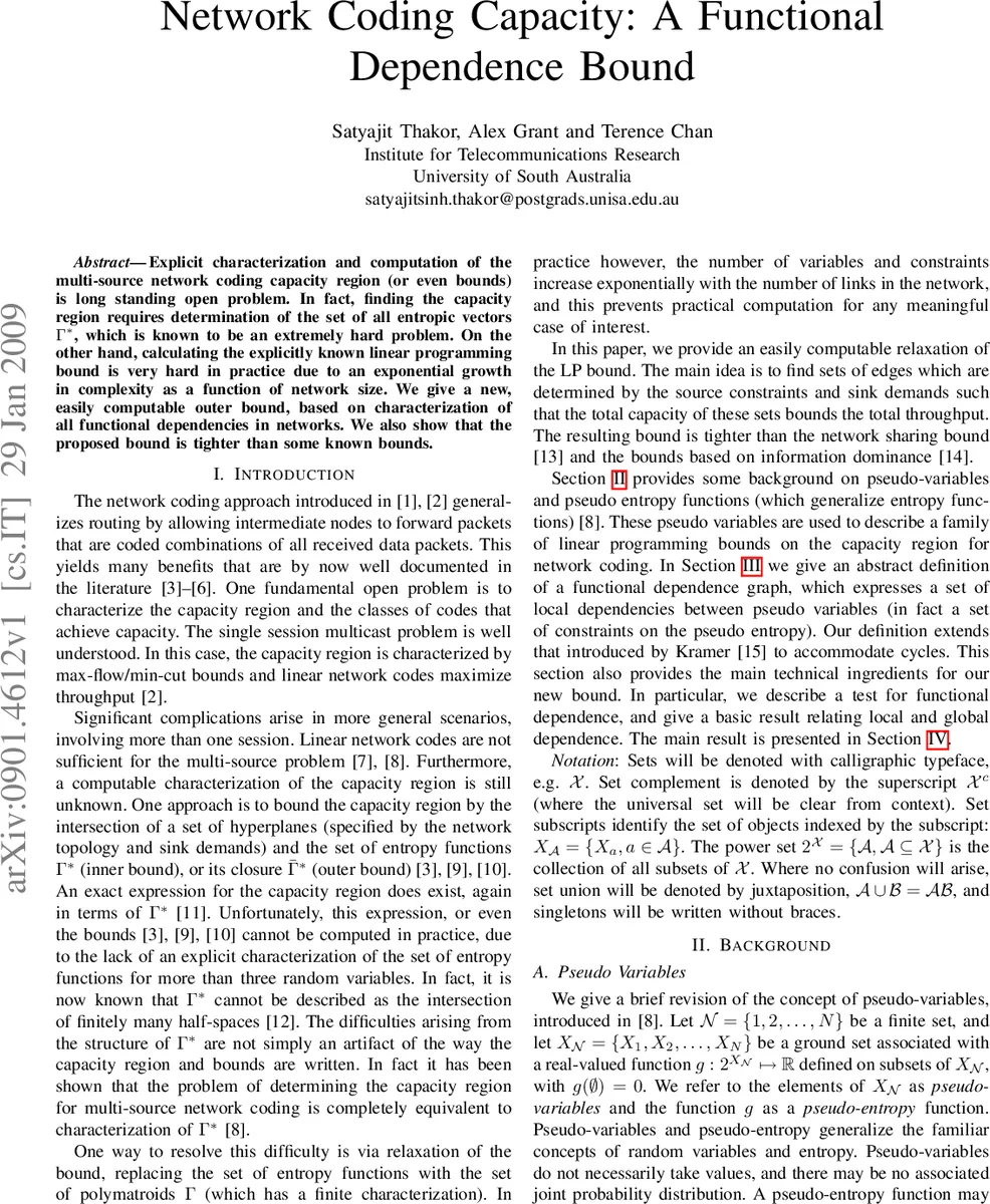 Network Coding Capacity: A Functional Dependence Bound