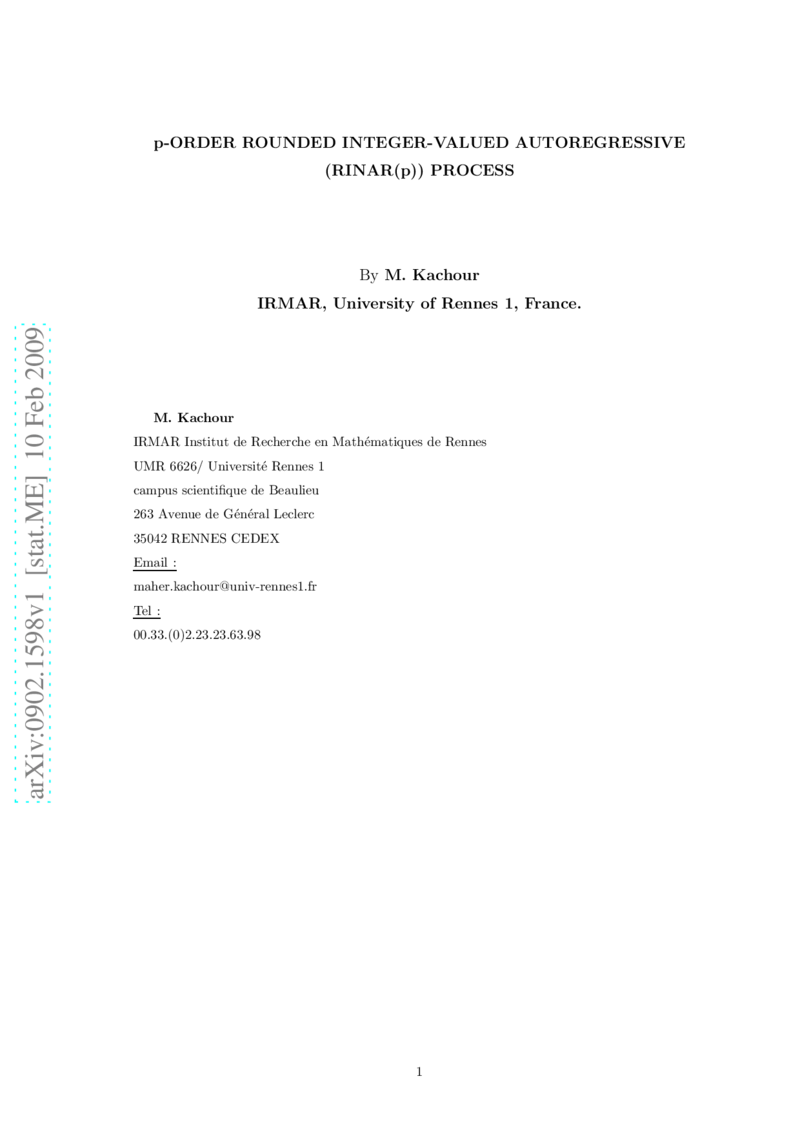 p-order rounded integer-valued autoregressive (RINAR(p)) process