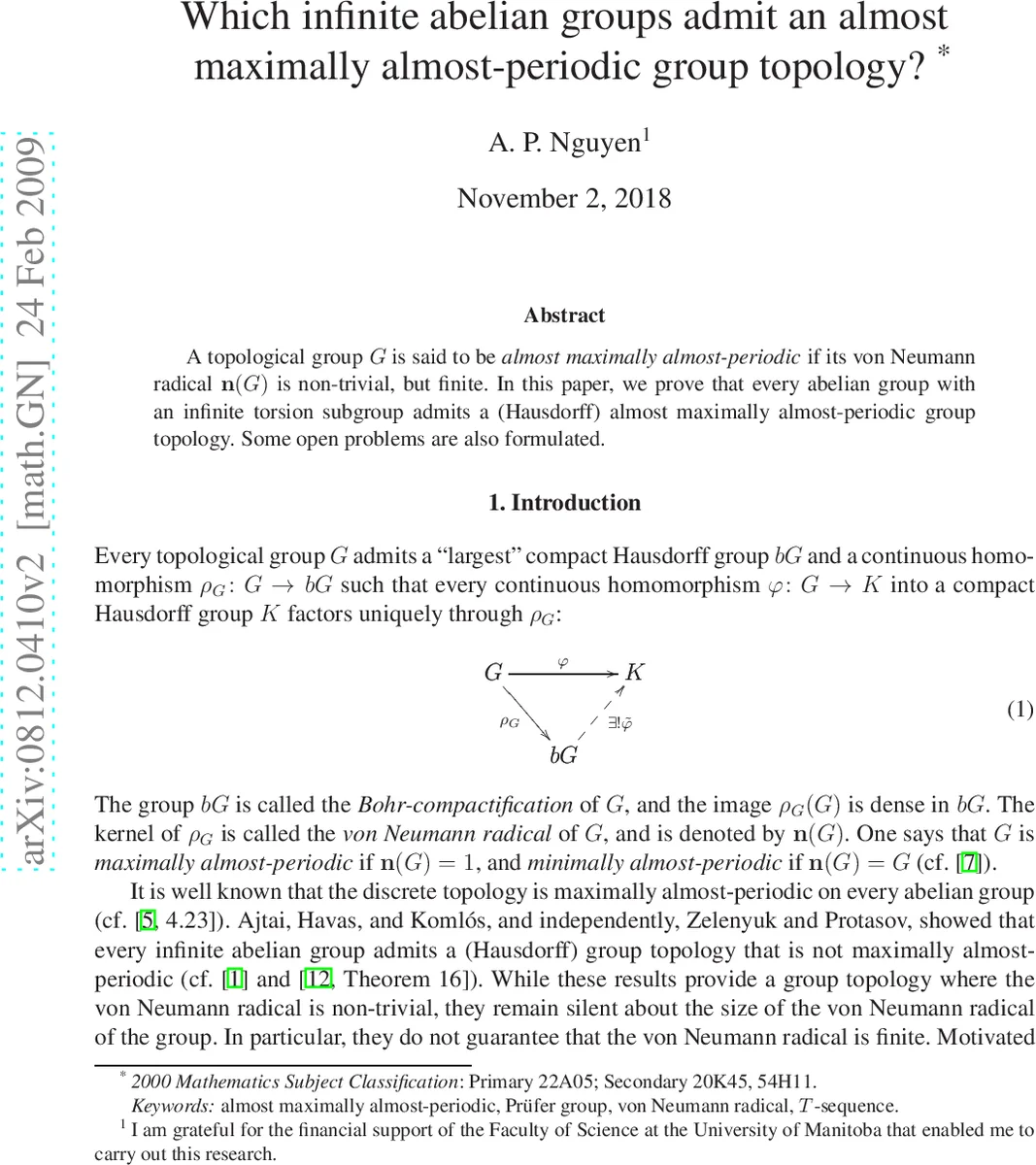 Which infinite abelian groups admit an almost maximally almost-periodic   group topology?