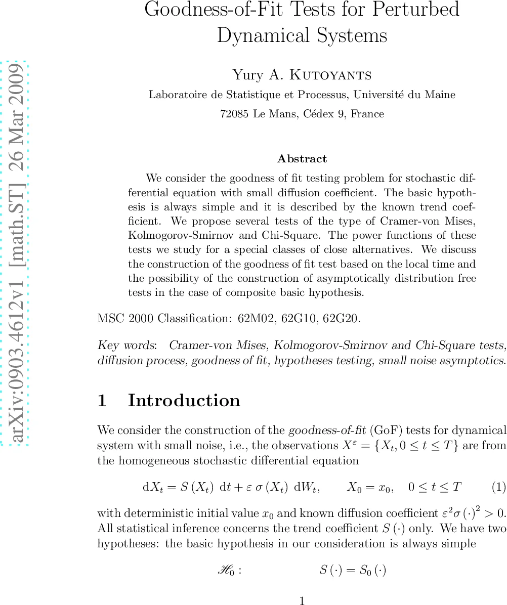 Goodness-of-Fit Tests for Perturbed Dynamical Systems