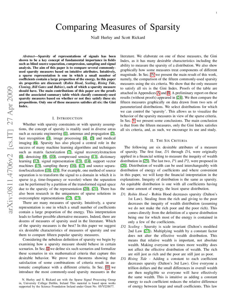 Comparing Measures of Sparsity