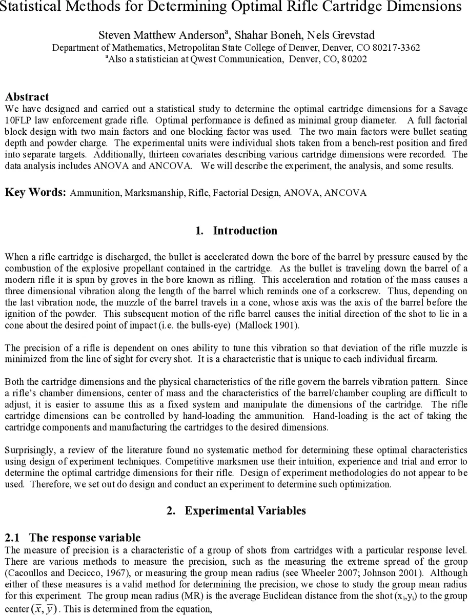Statistical Methods for Determining Optimal Rifle Cartridge Dimensions