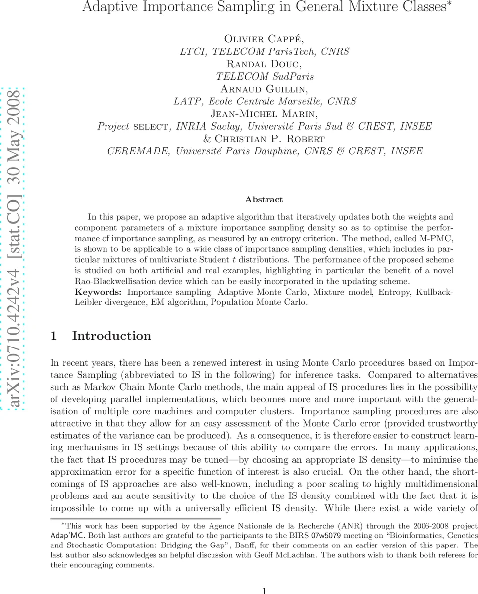 Adaptive Importance Sampling in General Mixture Classes