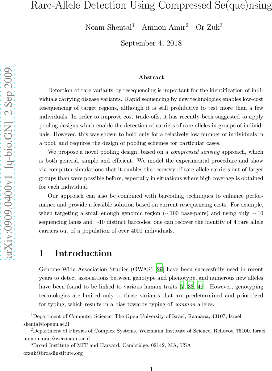 Rare-Allele Detection Using Compressed Se(que)nsing