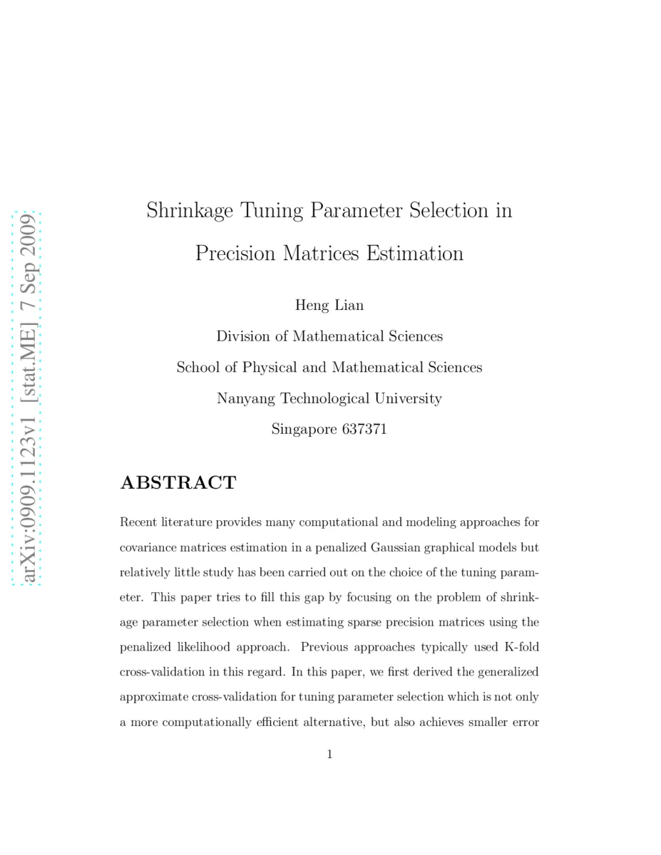 Shrinkage Tuning Parameter Selection in Precision Matrices Estimation