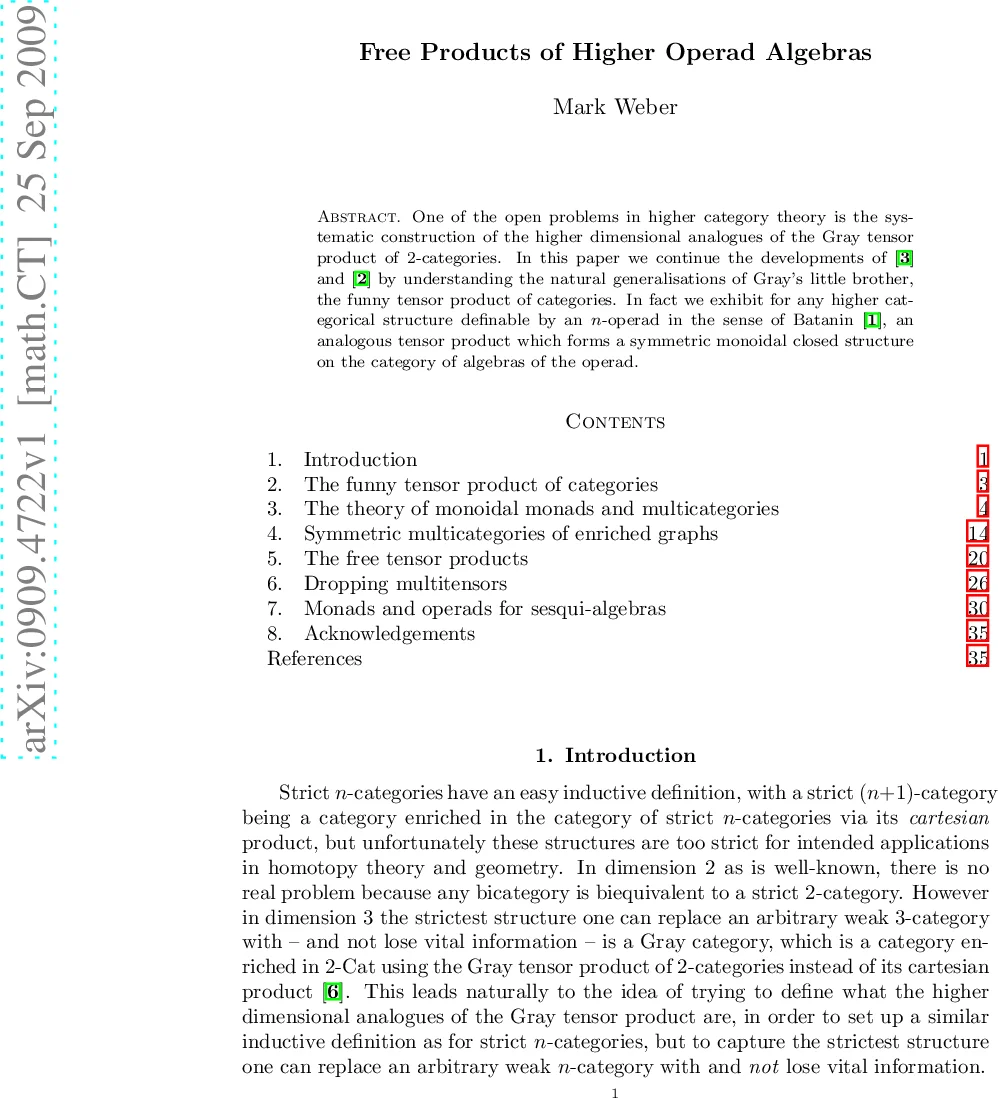 Free Products of Higher Operad Algebras