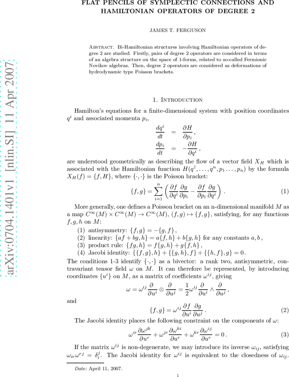Flat Pencils of Symplectic Connections and Hamiltonian Operators of   Degree 2
