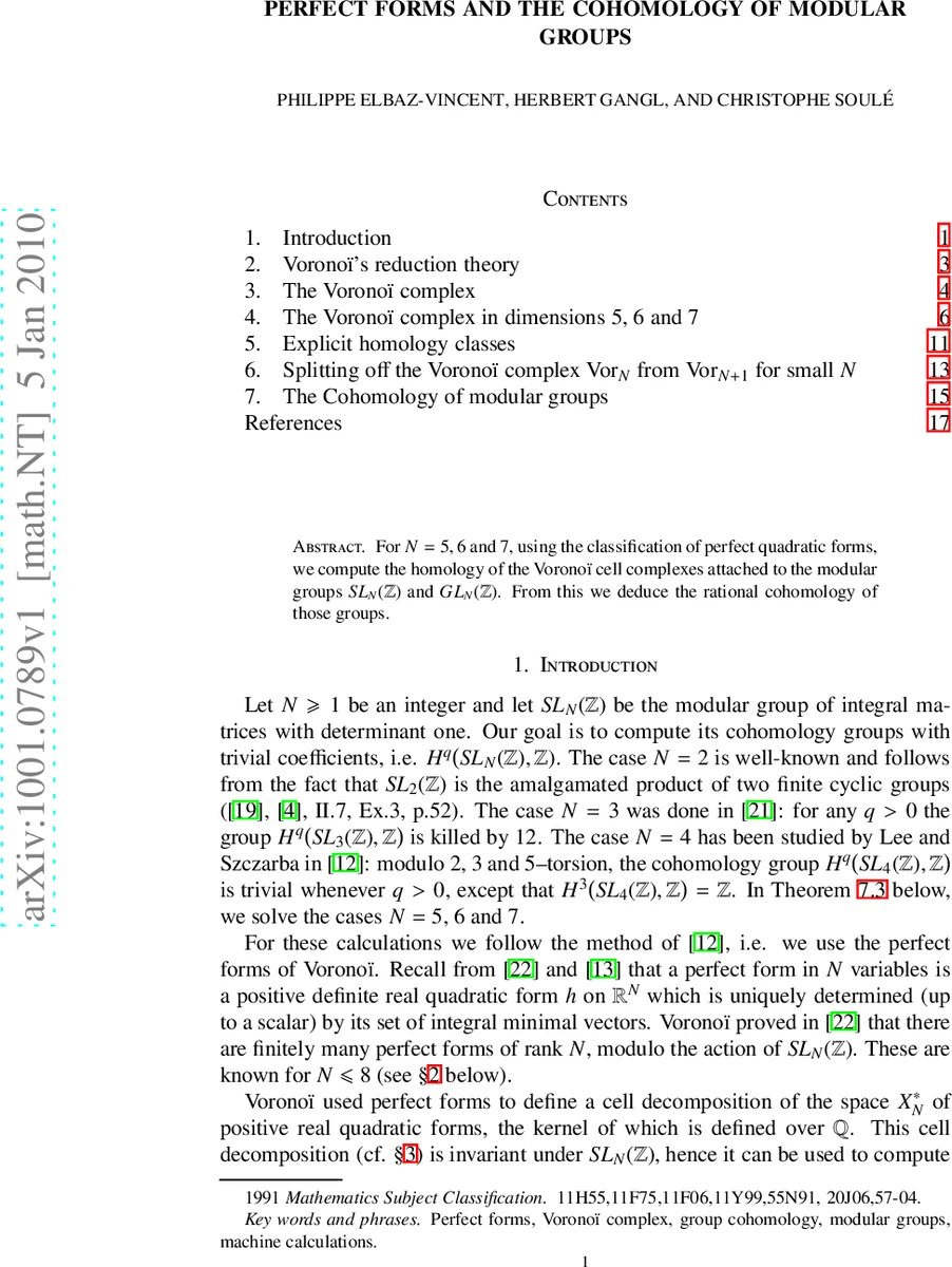Perfect forms and the cohomology of modular groups