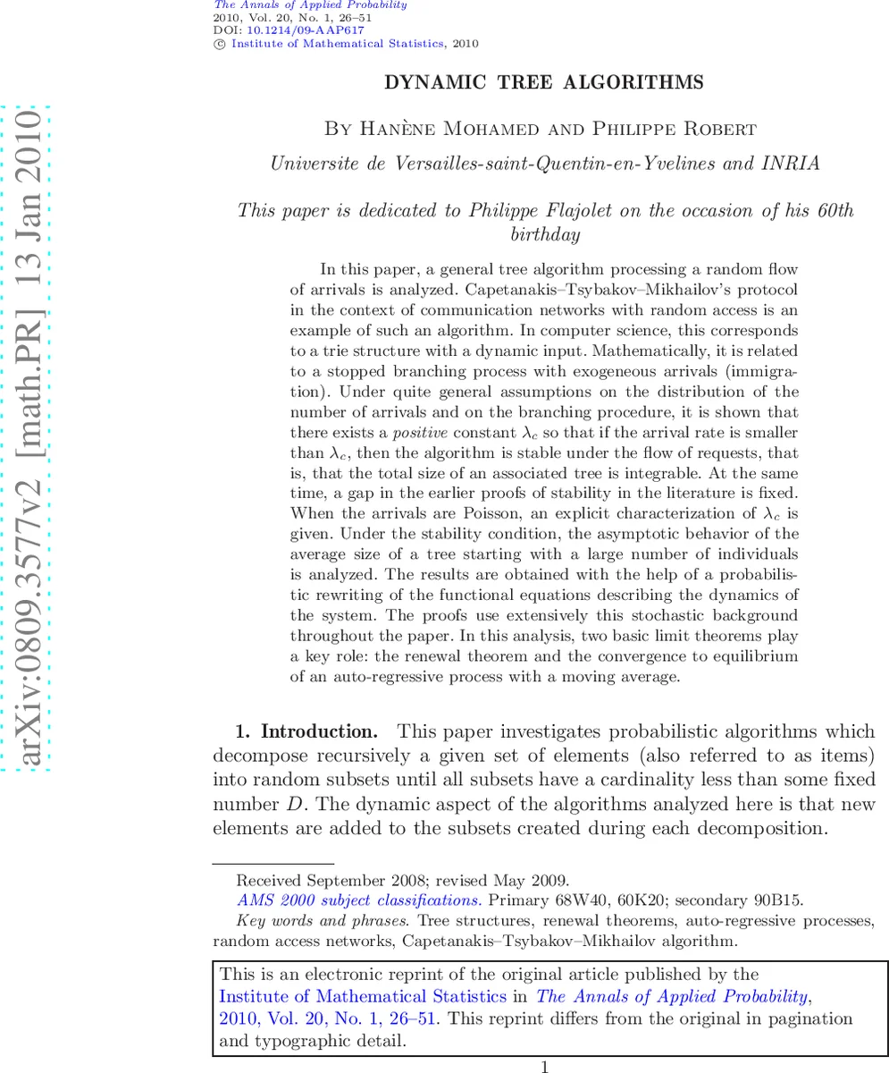 Dynamic tree algorithms