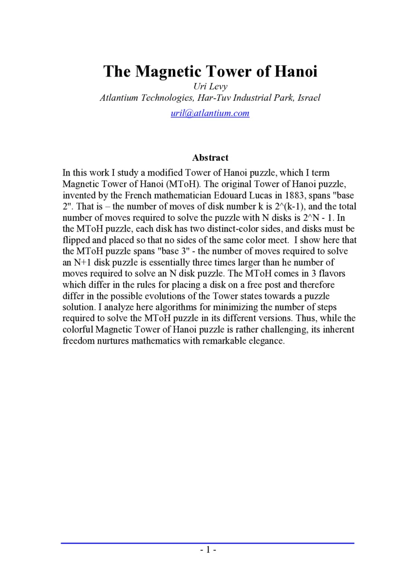 The Magnetic Tower of Hanoi