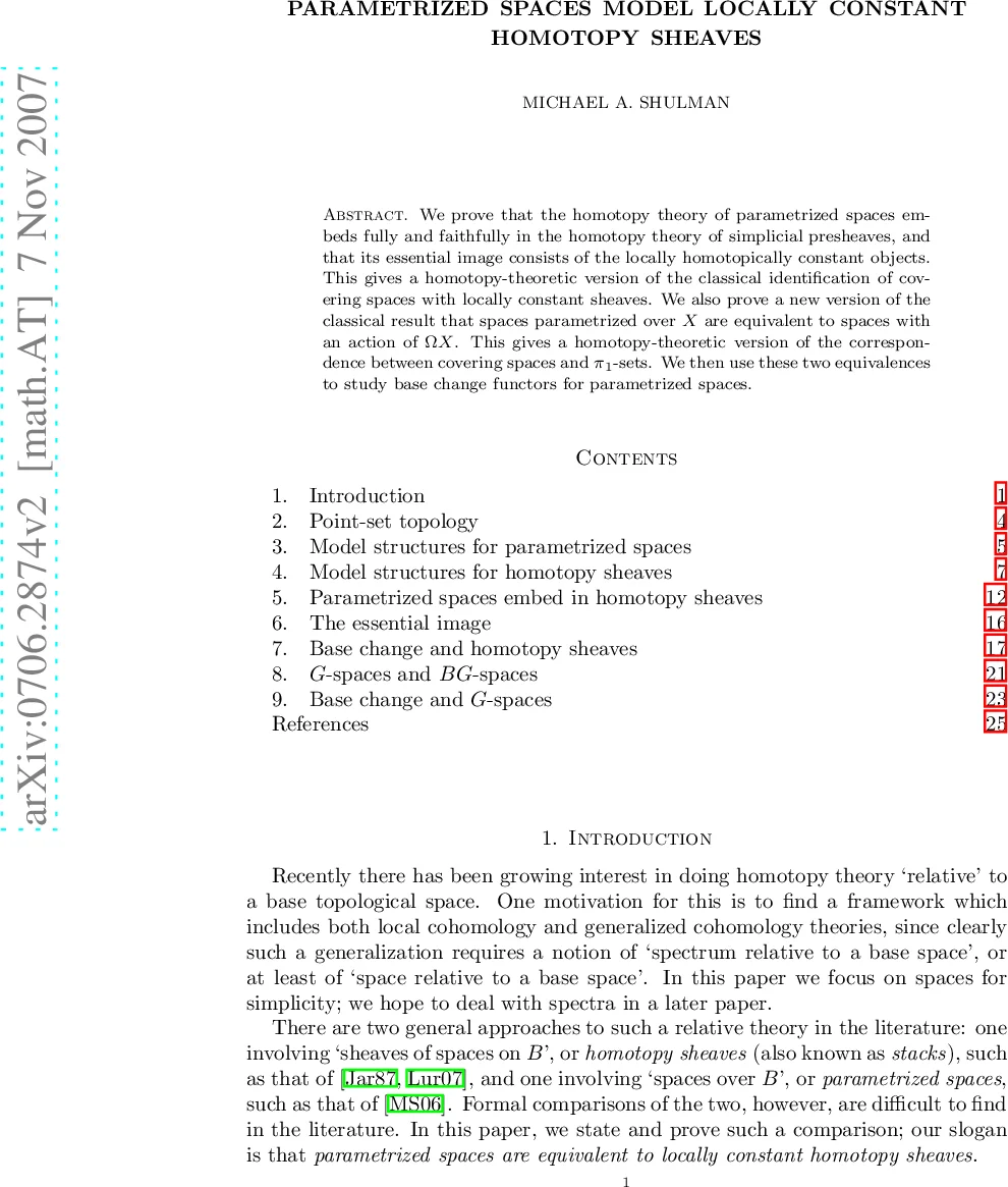 Parametrized spaces model locally constant homotopy sheaves