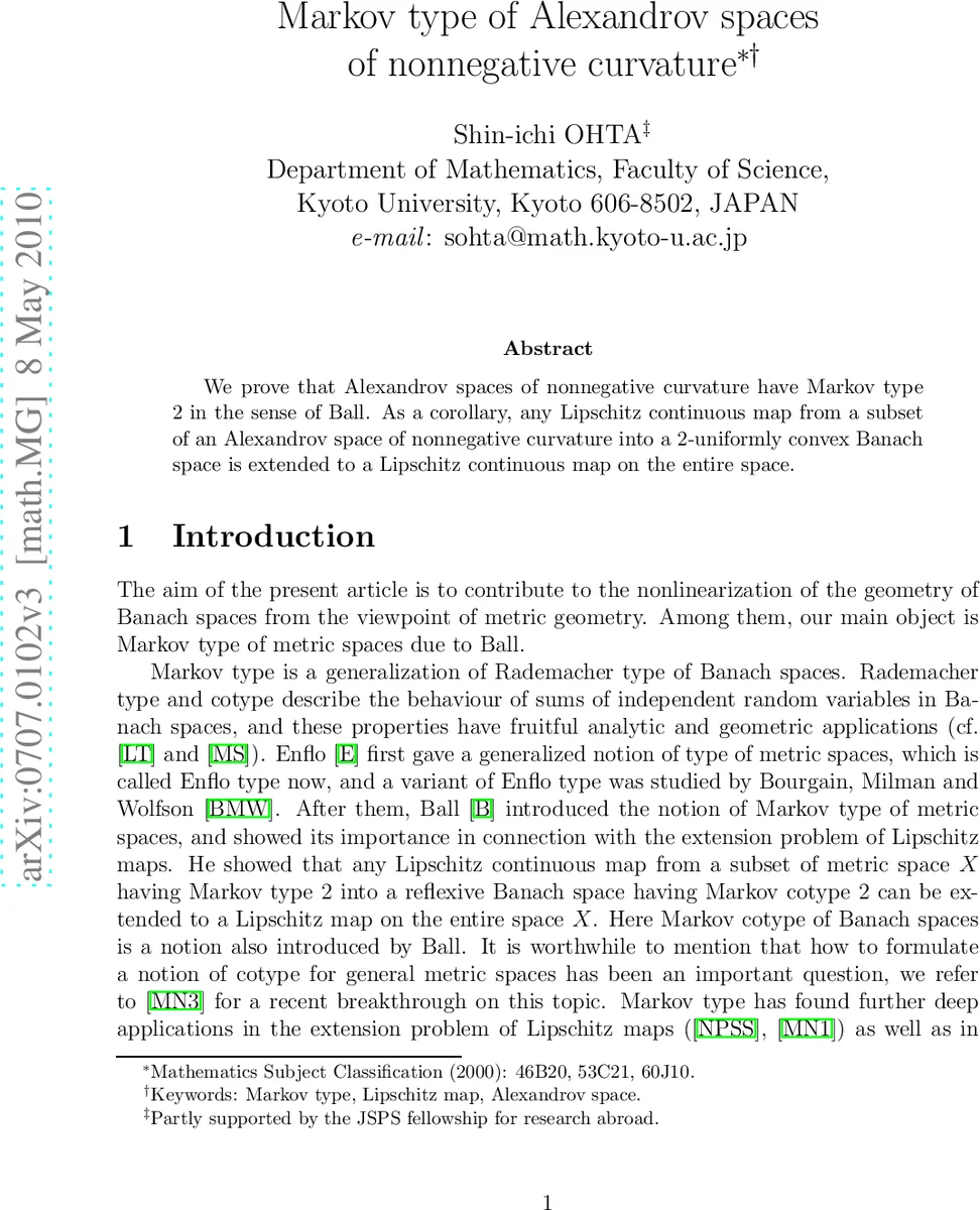 Markov type of Alexandrov spaces of nonnegative curvature