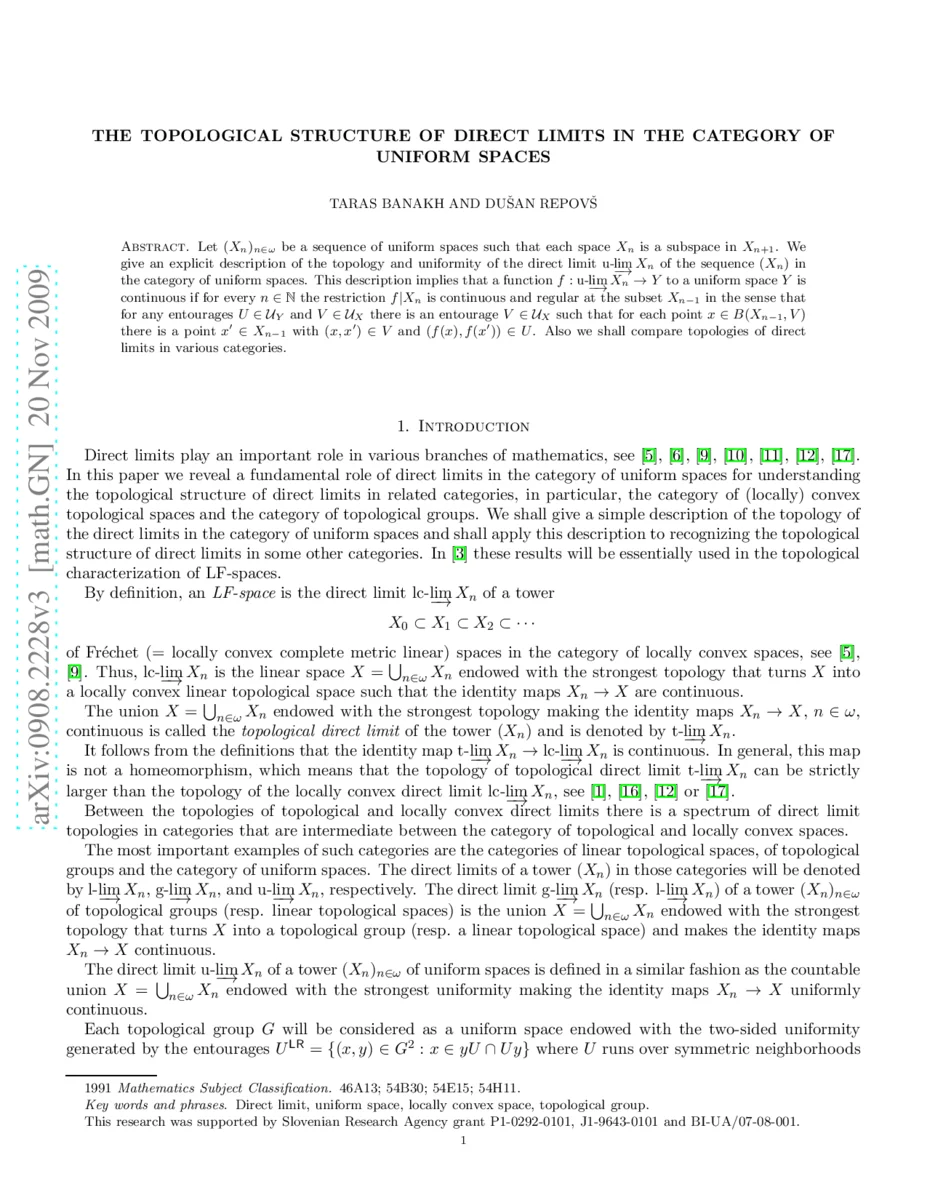The topological structure of direct limits in the category of uniform   spaces