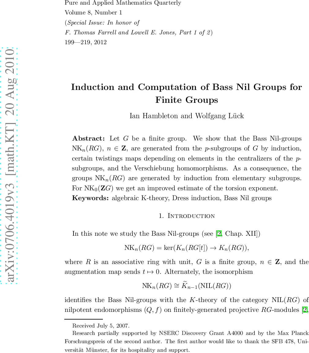 Induction and computation of Bass Nil Groups for finite groups