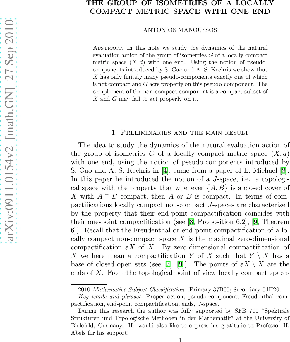 The group of isometries of a locally compact metric space with one end